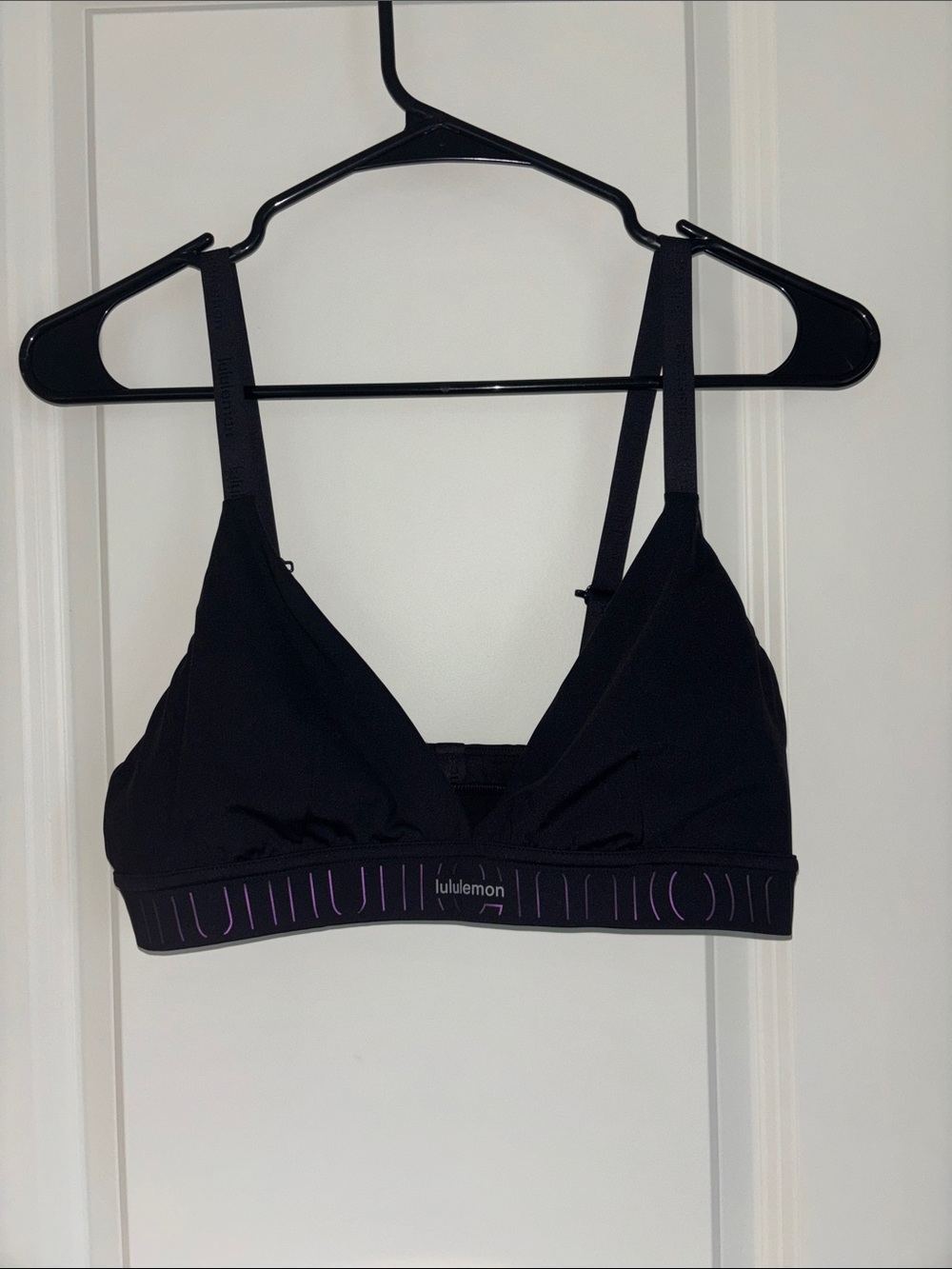 lululemon athletica Black Sports Bra with Purple Band Detail